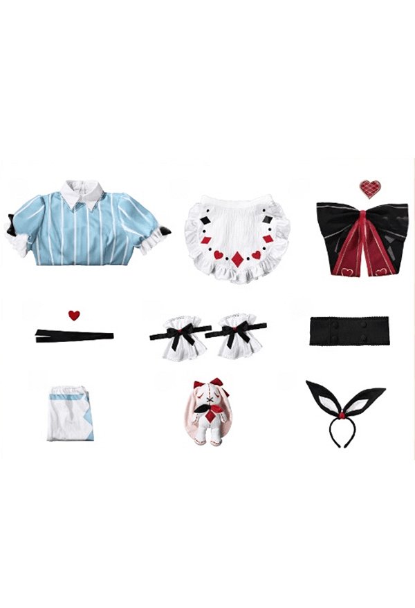 Genshin Impact Miliastra Wonderland Alice Maid Outfit Cosplay Costume Dress with Apron and Waist Belt
