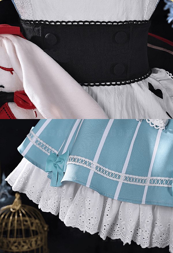 Genshin Impact Miliastra Wonderland Alice Maid Outfit Cosplay Costume Dress with Apron and Waist Belt