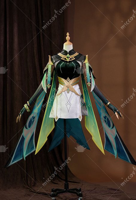 Genshin Impact Nefer Cosplay Costume Dress with Cape and Waist Belt