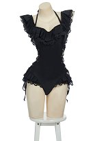 Gothic Victorian Black Bathing Suit Vintage Cross Lace-up One Piece Swimsuit Gothic Victorian Black Bathing Suit Vintage Cross Lace-up One Piece Swimsuit