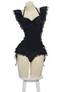 Gothic Victorian Black Bathing Suit Vintage Cross Lace-up One Piece Swimsuit