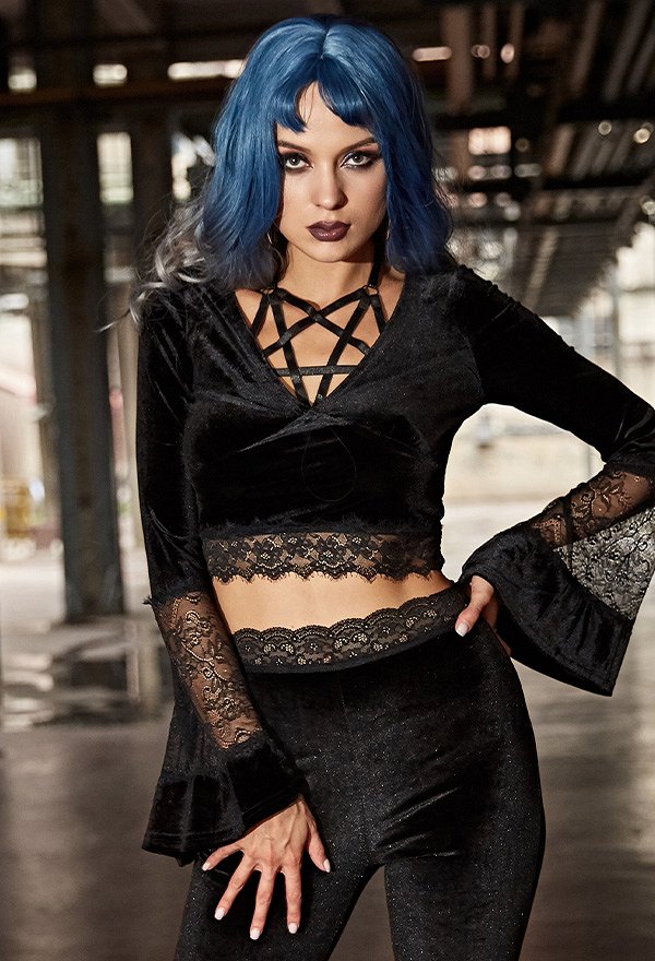 Gothic Punk Dark Style Elegant Retro Ruffled Mini T Shirt Women Long Bell Sleeve Lace Sheer Crop Top Blouse V Neck Girls Short Top Gothic Punk Dark Style Elegant Retro Ruffled Mini T Shirt Women Long Bell Sleeve Lace Sheer Crop Top Blouse V Neck Girls Short Top