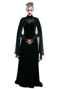 Victorian Evil Queen Bridal Gown Gothic Sheer High Slit Dress Chiffon Elegance Black Lace Overlay Long Wedding Dress