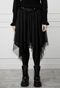 Punk Rave Dark Style High Waist Lace Up Gothic Skirt Ruffled Multi Layers Zip Up Mesh Skirt with Asymmetric Hemline
