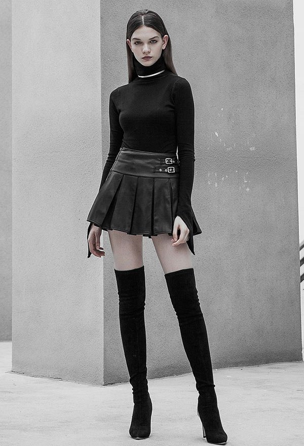 未使用級✨廃盤✨GINZI pleats leather skirt punk Punk Rave Xena Skirt – Halloween Gothic Bottoms Outfit | Black