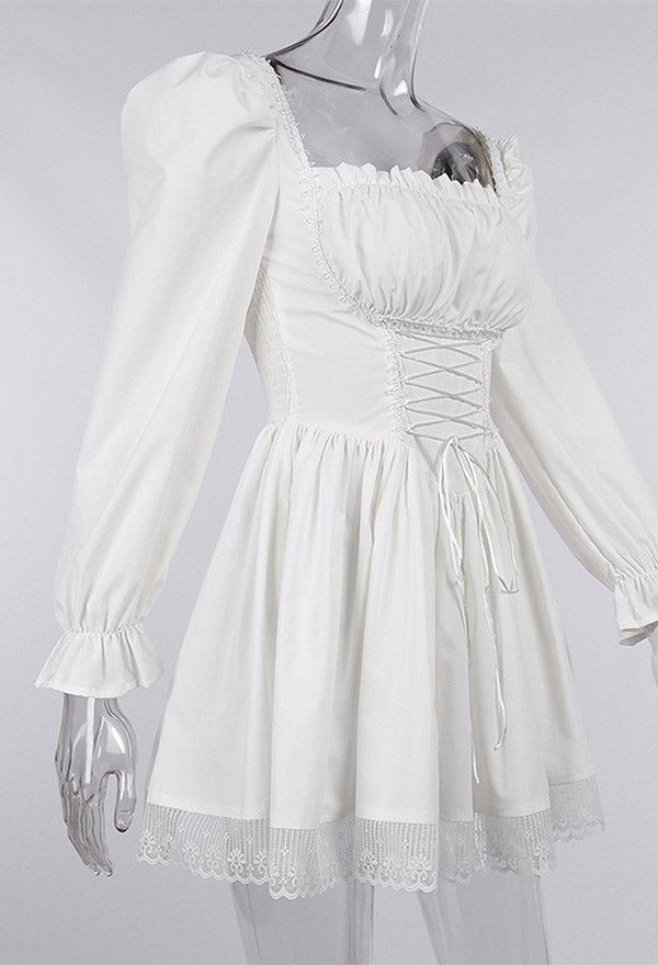 Robe Noire Style Gothique Rétro en Dentelle avec Manche Courte Bouffante