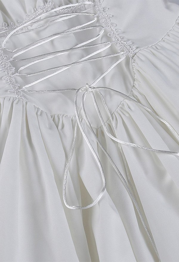 Robe Noire Style Gothique Rétro en Dentelle avec Manche Courte Bouffante