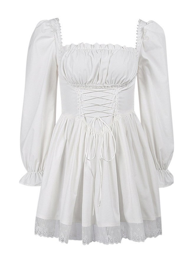 Robe Noire Style Gothique Rétro en Dentelle avec Manche Courte Bouffante