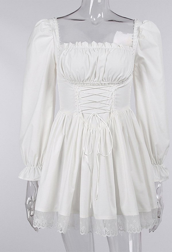Robe Noire Style Gothique Rétro en Dentelle avec Manche Courte Bouffante