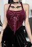 Gothic Mode Vampir Top Heiß Stil Weinrot Samt Spitze Unregelmäßiger Saum Halter Ärmelloses Top