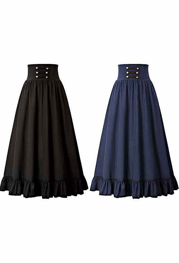 Cosplay.fm Damen Mode Gothic Viktorianisch Retro Prom Mini Rock Schnürung Rüschensaum A-Linie Halloween Rock