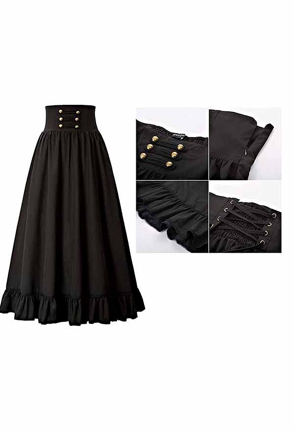Cosplay.fm Damen Mode Gothic Viktorianisch Retro Prom Mini Rock Schnürung Rüschensaum A-Linie Halloween Rock