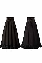 Cosplay.fm Women Fashion Gothic Victorian Retro Prom Midi Skirt Lace-Up Ruffle Hem A-Line Halloween Skirt