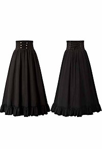 Cosplay.fm Women Fashion Gothic Victorian Retro Prom Midi Skirt Lace-Up Ruffle Hem A-Line Halloween Skirt