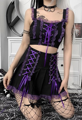 Gothic Rock Crisscross Spitze Rüschen Punk Rock