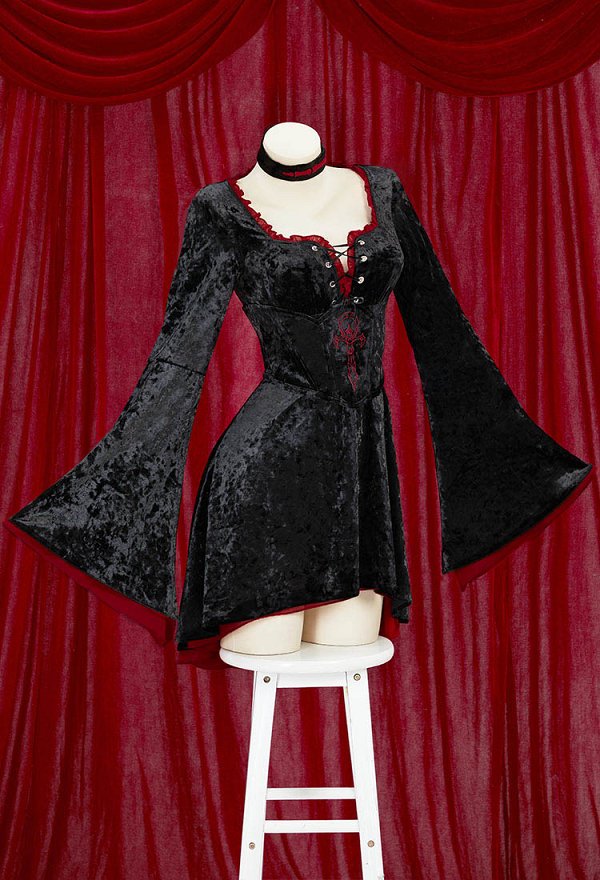Halloween Mittelalter Gothic Flauschiges Kleid Vampir Retro Kleid mit Ausgestellten Ärmeln mit Korsett und Halsband