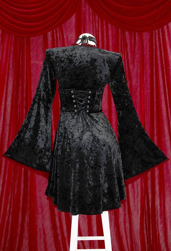 Halloween Mittelalter Gothic Flauschiges Kleid Vampir Retro Kleid mit Ausgestellten Ärmeln mit Korsett und Halsband