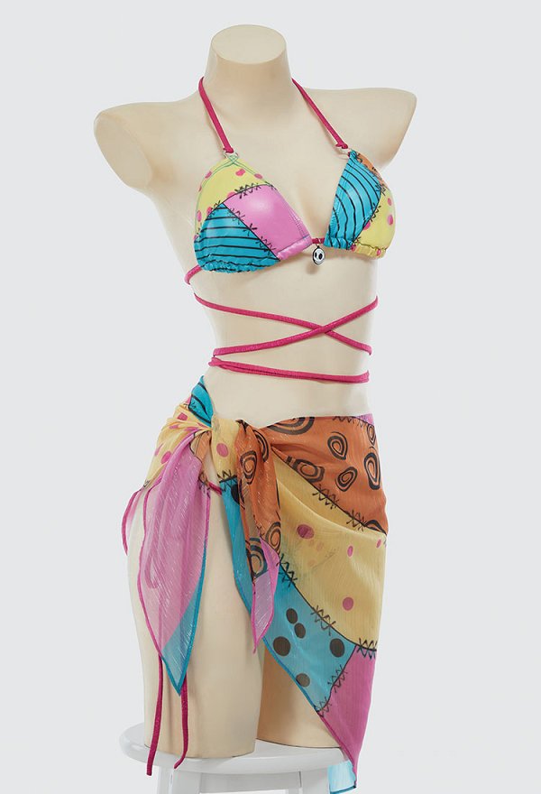 The Nightmare Before Christmas Sally Derivado Halloween Gótico Colorido Estampado Bañador Split Bikini con Falda de Gasa The Nightmare Before Christmas Sally Derivado Halloween Gótico Colorido Estampado Bañador Split Bikini con Falda de Gasa