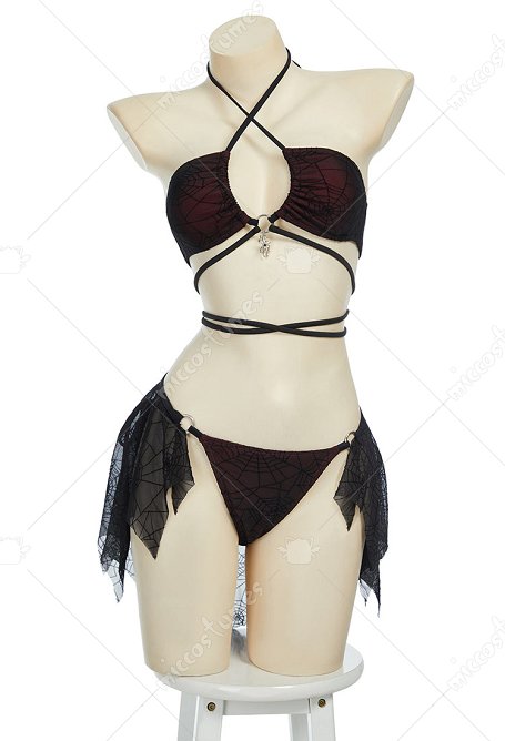 Traje de Baño de Dos Piezas con Diseño de Telaraña Gótica