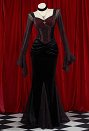 Halloween Gothic Black & Red Vampire Dress Spider Web Pattern Fishtail Maxi Dress with Choker Necklace