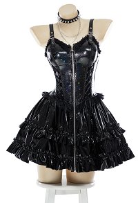 Misa Gothic Suspender Dress Colorful Glitter Zipper Lolita Dress with Choker and Gloves