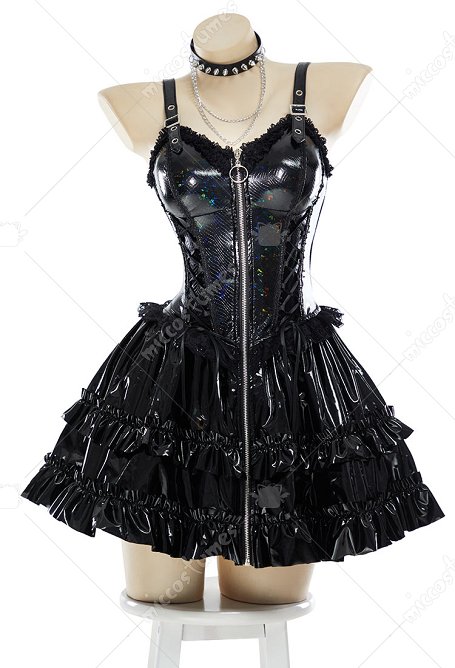 Vestido gótico con tirantes Misa Vestido Lolita con cremallera y purpurina de colores