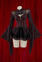 Ensemble robe corset vampire gothique noir et rouge pour Halloween Corset sans bretelles à motif toile d'araignée et jupe avec cache-corset en dentelle Ensemble robe corset vampire gothique noir et rouge pour Halloween Corset sans bretelles à motif toile d'araignée et jupe avec cache-corset en dentelle