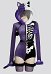 Fallen Angels Gothic Lila Schwarz Colorblock Bodysuit Plüsch Kontrastierende Symmetrie Totenkopfmuster Bodysuit mit Schwanz und Gürtel