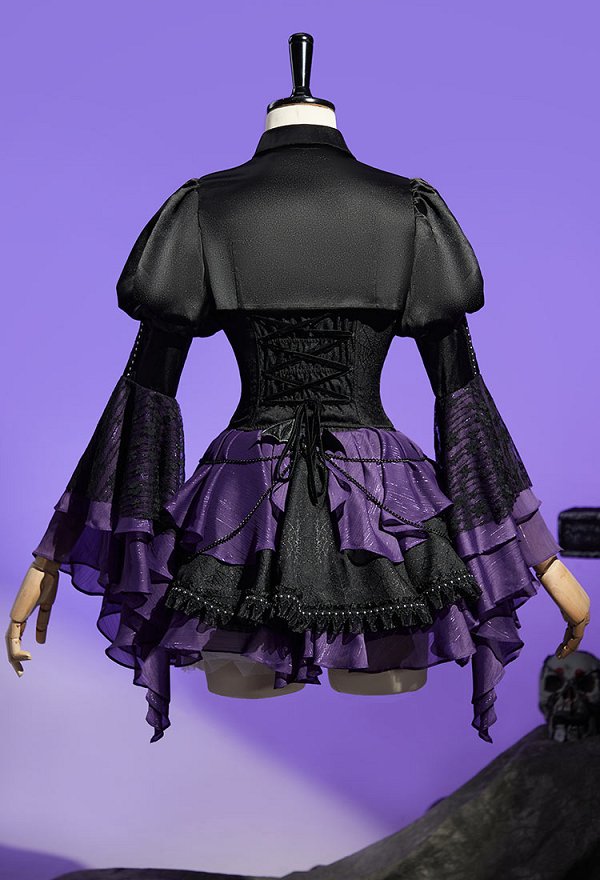 MH Elissabat Derivative Gothic Corset Skirt Cosplay Kostüm mit Taillengürtel und mehrlagigem Rock mit Überwurf