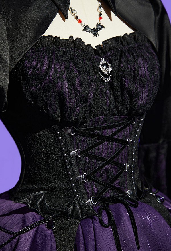 MH Elissabat Derivative Gothic Corset Skirt Cosplay Kostüm mit Taillengürtel und mehrlagigem Rock mit Überwurf