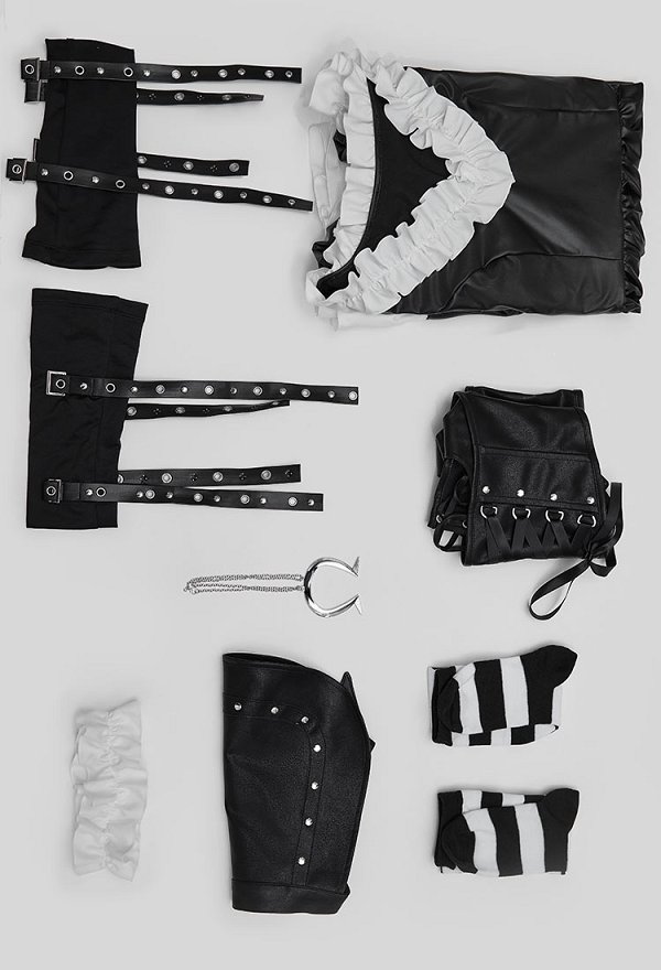 Alice: Madness Returns Derivative Halloween Steampunk Outfit Ruffled Leather Dress with Apron and Waist Shaping Alice: Madness Returns Derivative Halloween Steampunk Outfit Ruffled Leather Dress with Apron and Waist Shaping