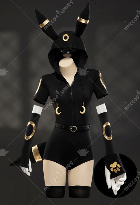 Pokemon Umbreon Derivado Sexy Mono de verano con capucha, cinturón y cola