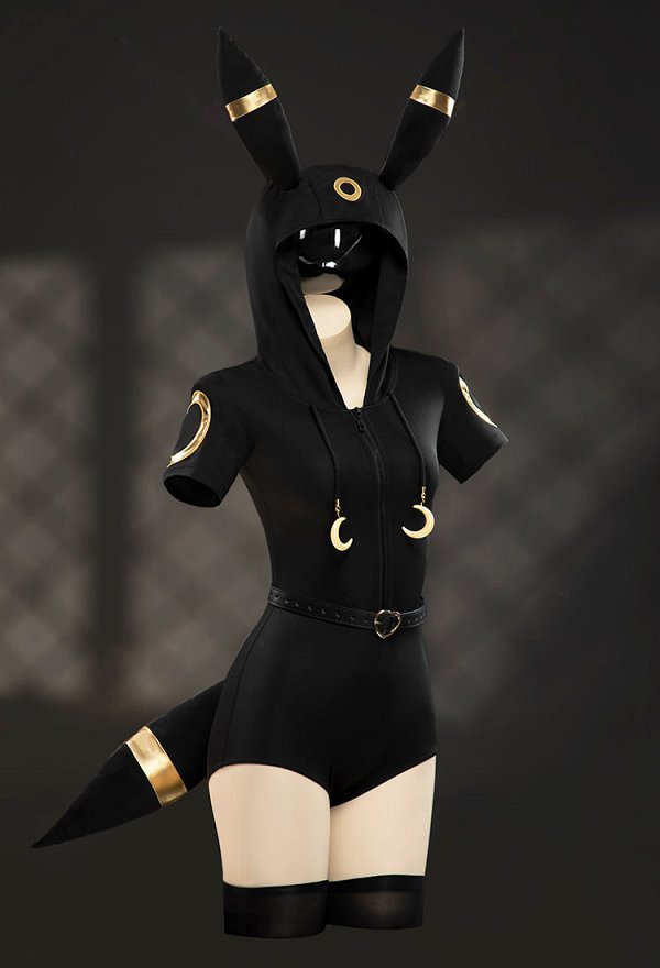 Pokemon Umbreon Derivado Sexy Mono de verano con capucha, cinturón y cola