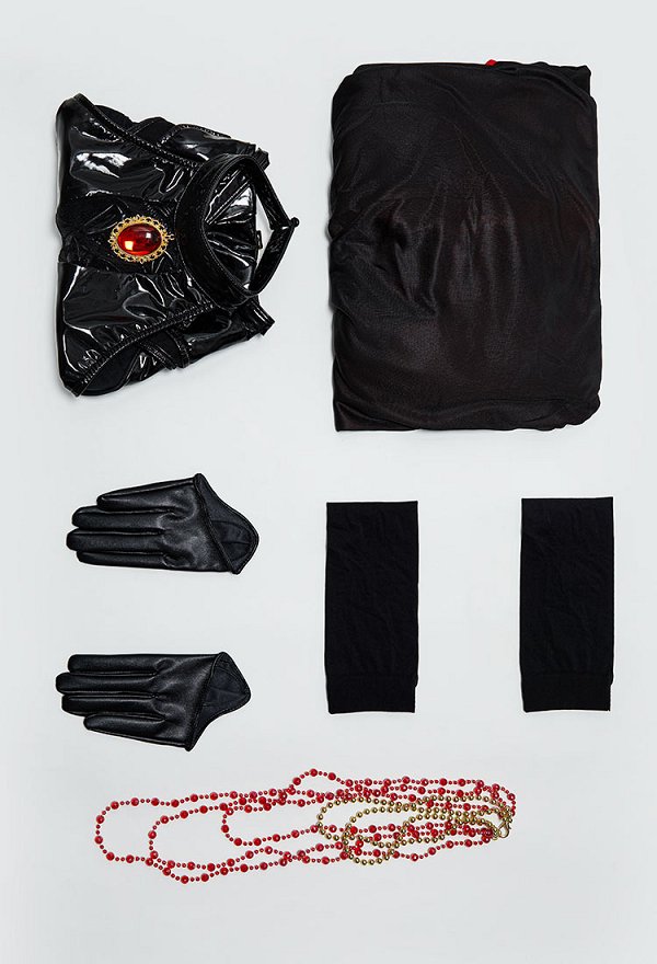 Black Queen Conjunto gótico sexy negro body translúcido con capa larga y collar