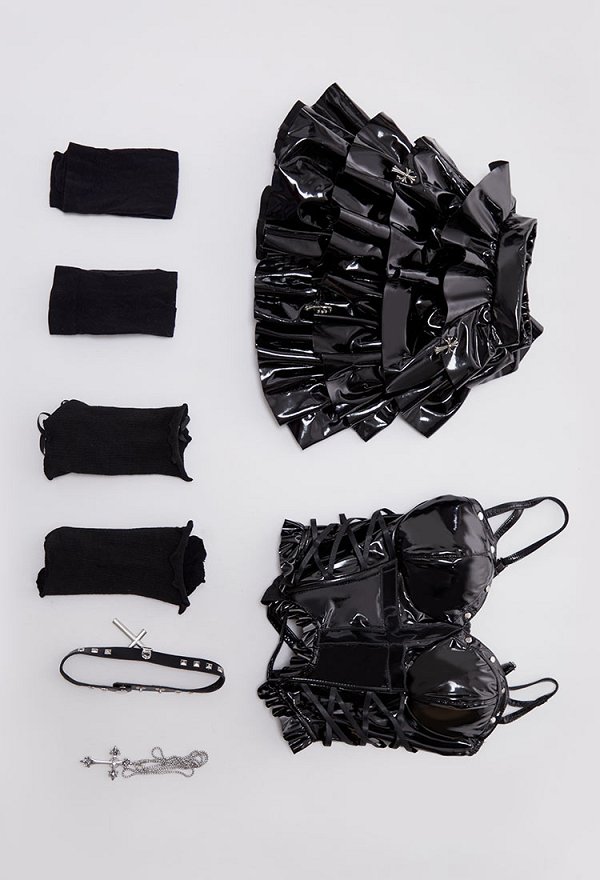 Misa derivado Conjunto diario de chaleco y falda gótico a capas con gargantilla y collar