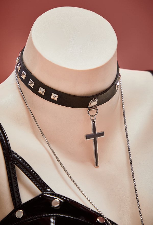 Misa derivado Conjunto diario de chaleco y falda gótico a capas con gargantilla y collar