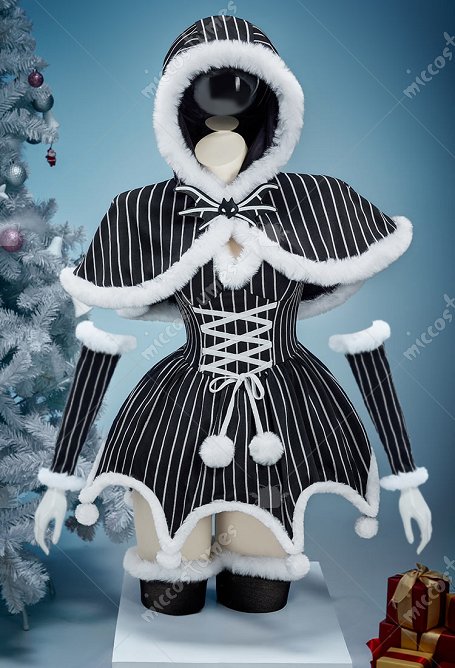Sweet Nightmare Jack Skellington Style Costume gothique Robe à rayures avec cape et manches Costume de Noël