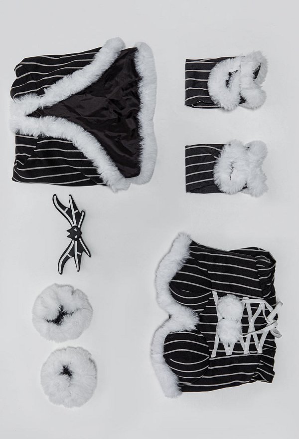 Christmas Nightmare Skeleton Style Gothic Costume Striped Dress with Cloak and Sleeves Christmas Outfits