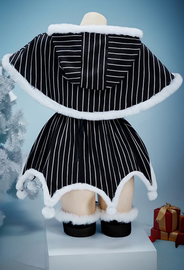 Christmas Nightmare Skeleton Style Gothic Costume Striped Dress with Cloak and Sleeves Christmas Outfits