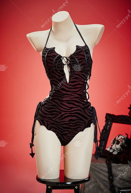 Dark Bat Gothic Red Black One Piece Swimsuit Side Cutout Lace-up Halter Bathing Suit