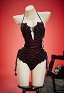 Dark Bat Gothic Red Black One Piece Swimsuit Side Cutout Lace-up Halter Bathing Suit