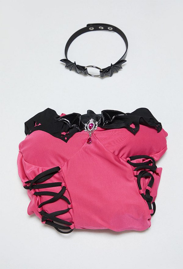Maillot de bain gothique à bretelles latérales et épaules dénudées avec col roulé dérivé du modèle MH Drac