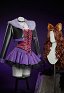 MH Clawdeen Derivado Gótico Corsé Falda Traje estampado Top con tirantes y hombros descubiertos y falda de varias capas con chaqueta con ribete de piel sintética