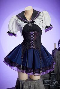 MH Ope Derivative Gothic Outfit Vest and Spiderweb Corset with Multi-layered Skirt and Bolero Jacket