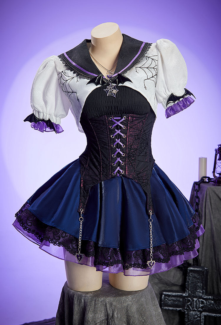 MH Ope Derivative Gothic Outfit Vest and Spiderweb Corset with Multi-layered Skirt and Bolero Jacket