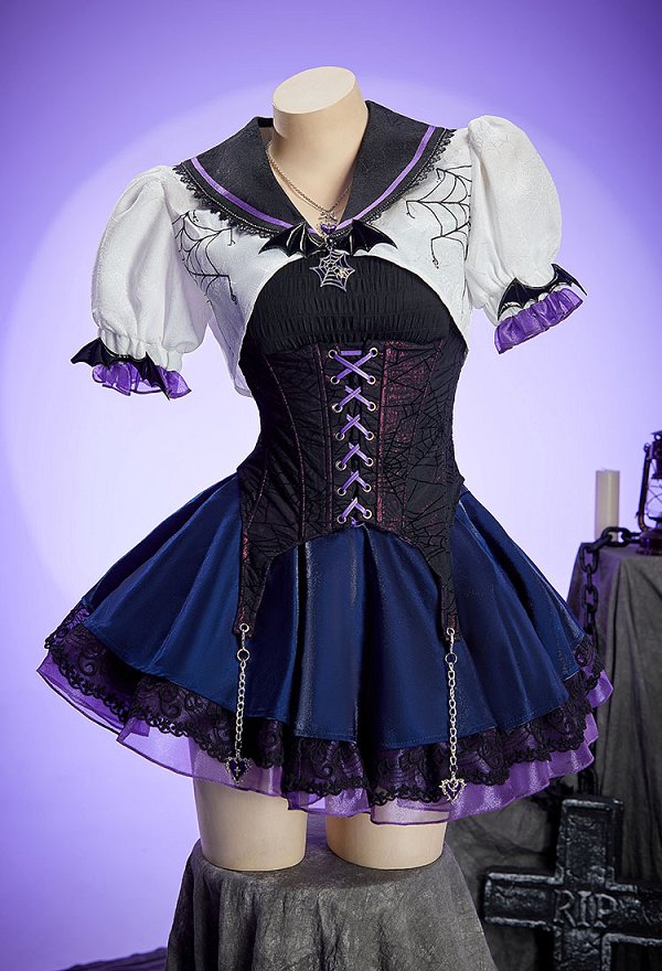 Conjunto gótico derivado de MH Opera chaleco y corsé de telaraña con falda de múltiples capas y chaqueta bolero Conjunto gótico derivado de MH Opera chaleco y corsé de telaraña con falda de múltiples capas y chaqueta bolero