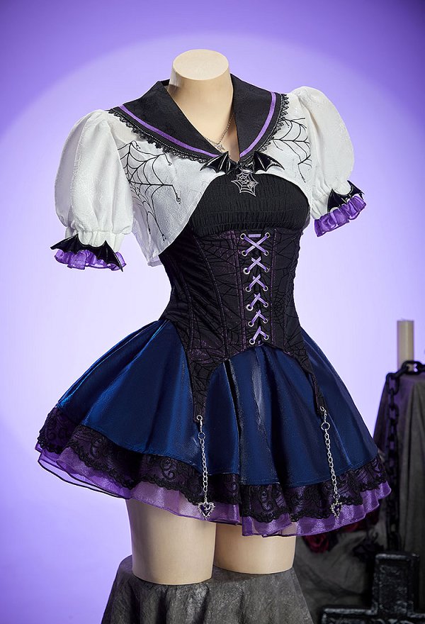 Conjunto gótico derivado de MH Opera chaleco y corsé de telaraña con falda de múltiples capas y chaqueta bolero Conjunto gótico derivado de MH Opera chaleco y corsé de telaraña con falda de múltiples capas y chaqueta bolero