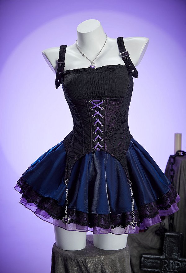 Conjunto gótico derivado de MH Opera chaleco y corsé de telaraña con falda de múltiples capas y chaqueta bolero Conjunto gótico derivado de MH Opera chaleco y corsé de telaraña con falda de múltiples capas y chaqueta bolero