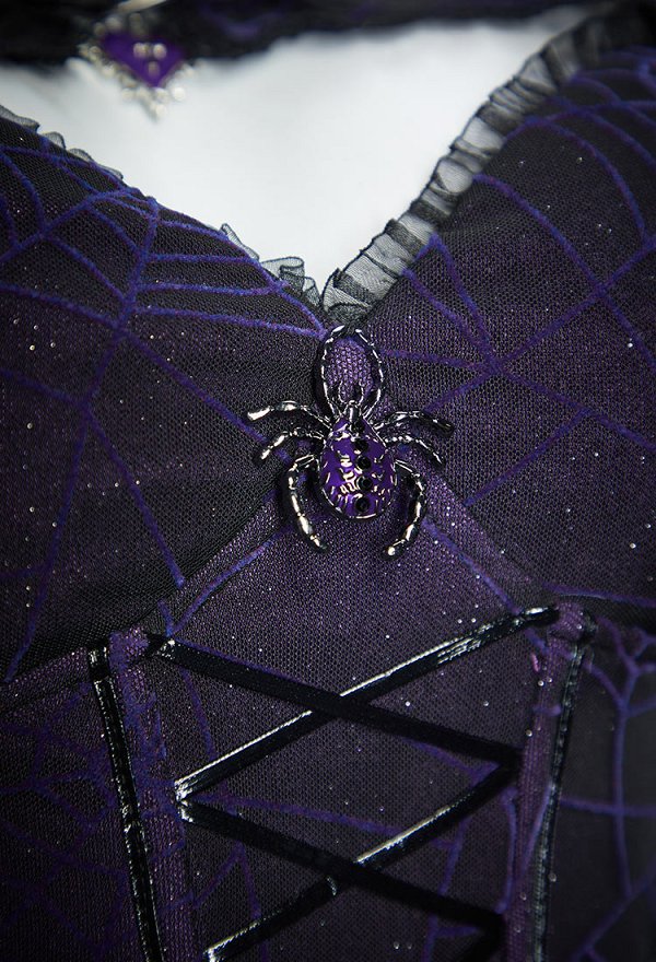 Vestido de Corsé Gótico en Negro y Morado con Estampado de Telaraña Top y Falda con Chaqueta de Abrigo Vestido de Corsé Gótico en Negro y Morado con Estampado de Telaraña Top y Falda con Chaqueta de Abrigo