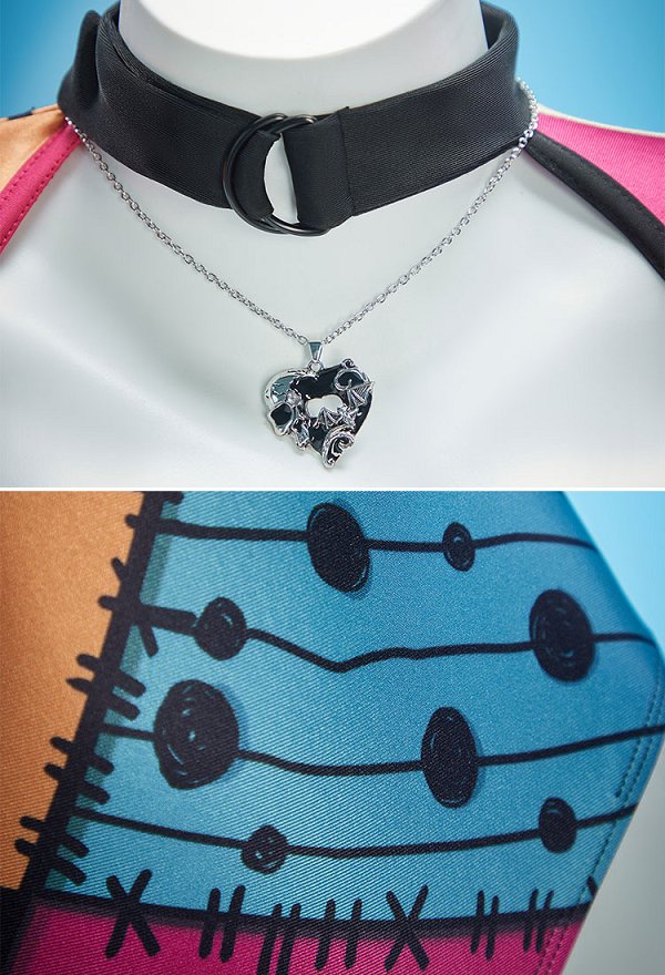 Pesadilla de Navidad Gótico Colorido Impreso Patchwork Traje de Baño de Una Sola Pieza Traje de Baño de Manga Larga con Collar